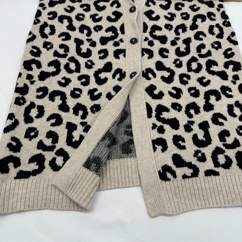 J. Jill‎ Women's Cardigan Leopard Print Size Small Button Front Black Tan Casual